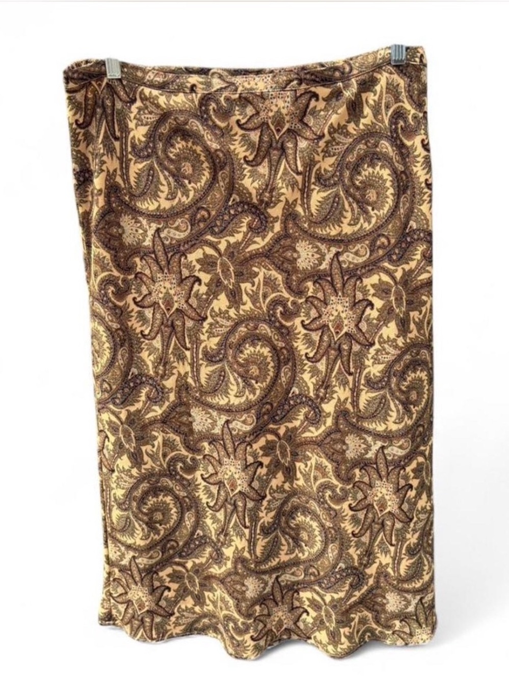 Vintage Sag Harbor Brown Tan Paisley Midi Skirt XL Lined Boho Flowy Bohemian - Picture 1 of 13